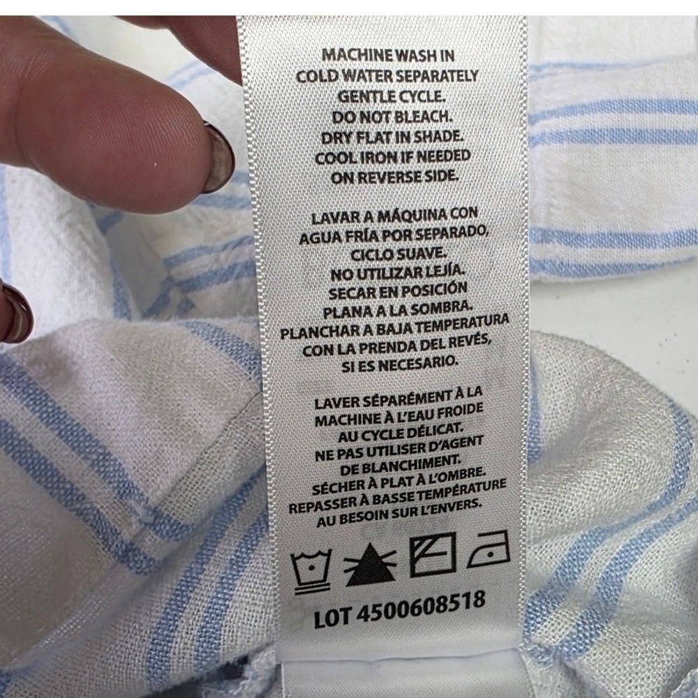 Buffalo David Bitton Sky Blue and White Striped Linen Blend Button Up Top Costal - Picture 5 of 7